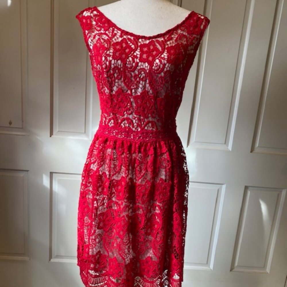 Soieblu Dress, Size Medium, Red Crochet